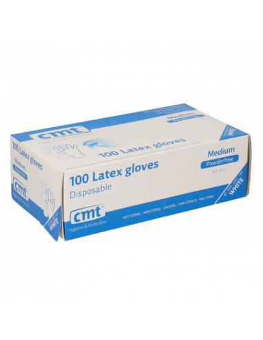 Latex handsker pulverfri hvid 100 stykker (CMT)