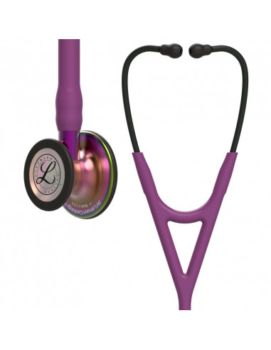 Littmann Cardiology IV Stethoscope, rainbow finish chestpiece, plum tubing, purple stem and black headset, 6205