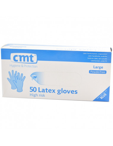 Guantes Latex Alto Riesgo Azules Sin Polvo 50 piezas (CMT)