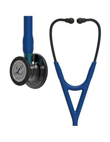 Stéthoscope Littmann Cardiology IV, pavillon finition fumée, tube bleu marine, tige bleue et casque noir, 6202