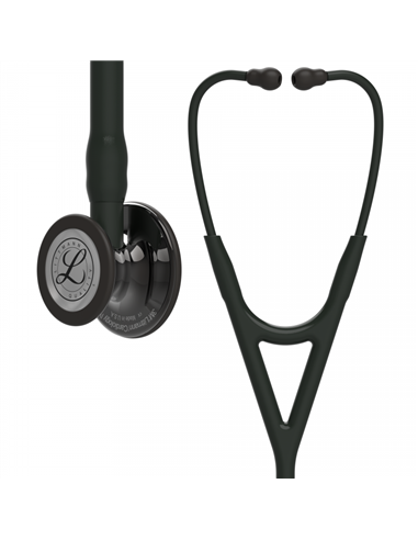 Testina per stetoscopio Littmann Cardiology IV con finitura fumé lucida, tubo nero, stelo nero e testa nera