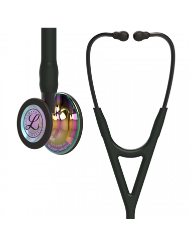 Littmann Cardiology IV Stethoscoop borststuk met hoogglanzende regenboogkleurige afwerking, zwarte slang, rookkleurige steel en