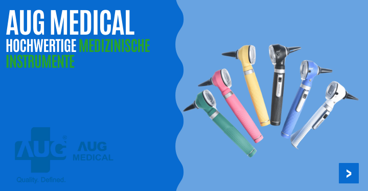 Möchten Sie ein Otoskop kaufen? AUG Medical hochwertige medizinische Instrumente. LED-Otoskop, Blutdruckmessgerät oder Ophthalmoskop in verschiedenen Farben!