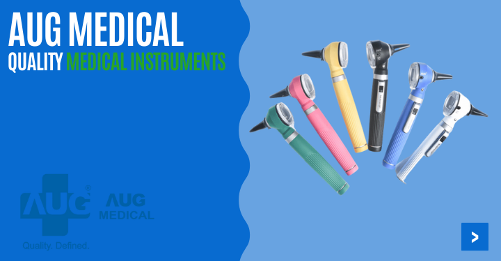 Want to buy an otoscope? AUG medical high-quality medical instruments. LED otoscope, blood pressure monitor or ophthalmoscope in different colors!